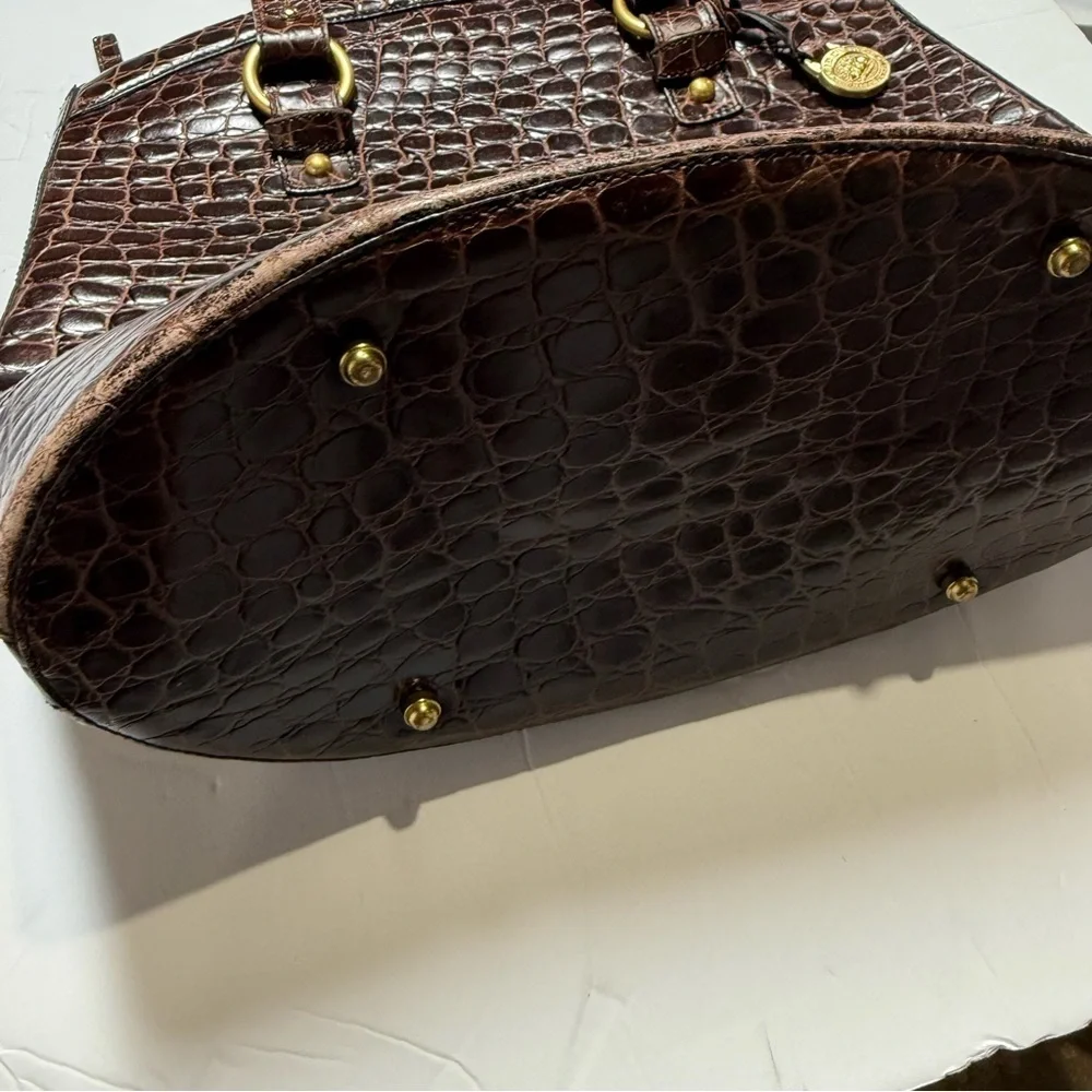 Brahmin Brown Hobo Bag Crocodile Embossed Gold Hardware Travel Tote Croc Leather